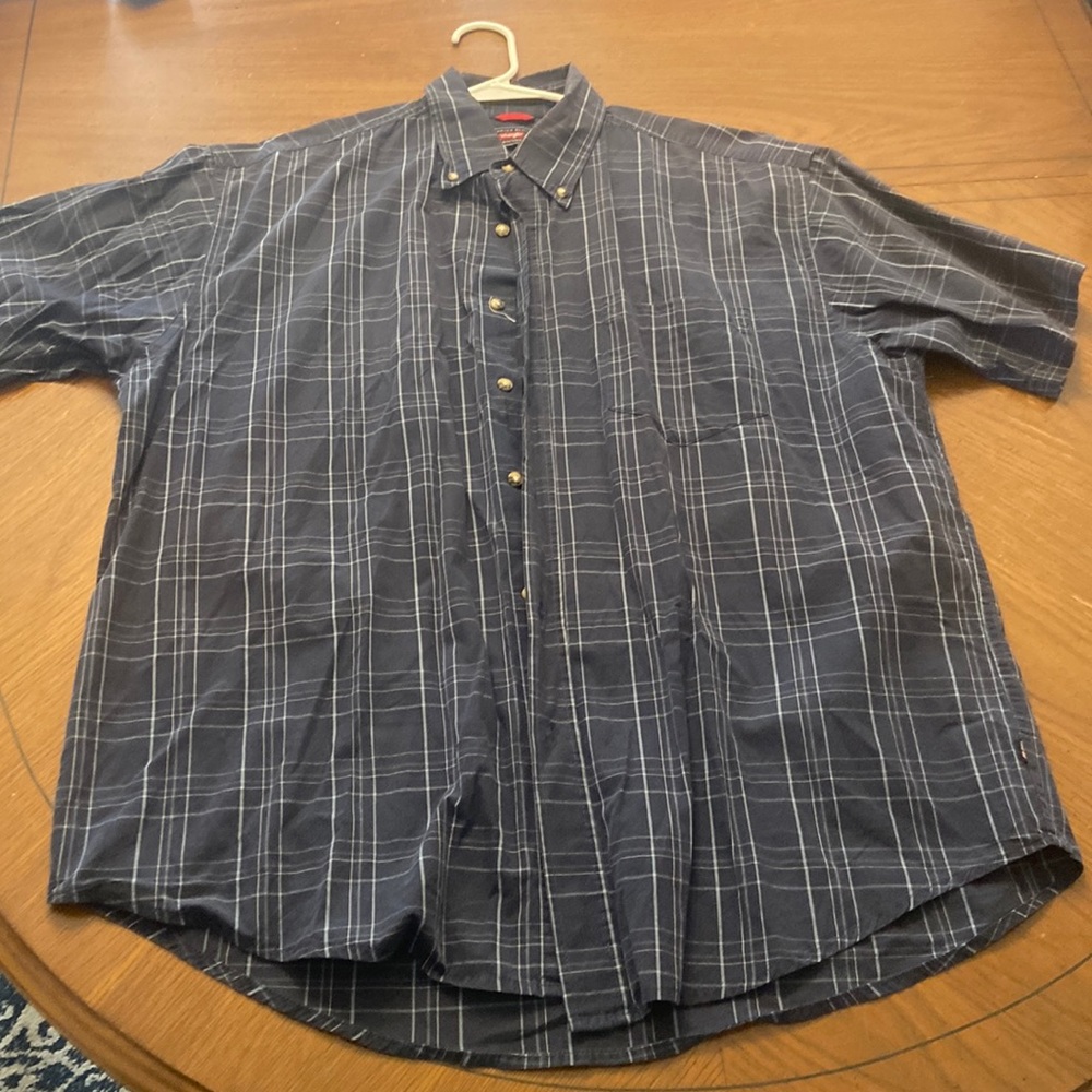 Wrangler cool River cotton short sleeve navy blue check shirt size large